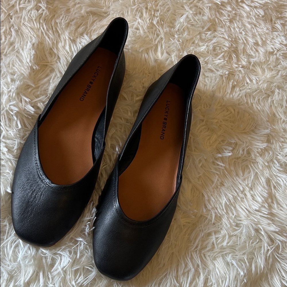 Lucky Brand Black Leather Square-Toe Ballet Flats - Picture 11 of 14